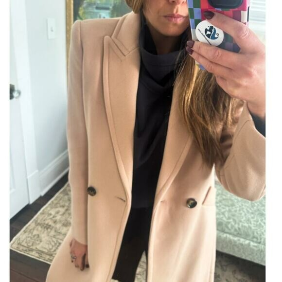 Mango Long Pink Wool Coat Size Medium - Picture 3 of 13